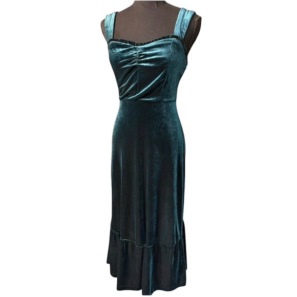 NWT Betsey Johnson Sweetheart Neck Emerald Green Velvet Sleeveless Midi Dress L - Picture 4 of 12